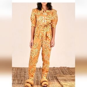 FARM Rio Orange Printed Jumpsuit with Pink & Black Accents